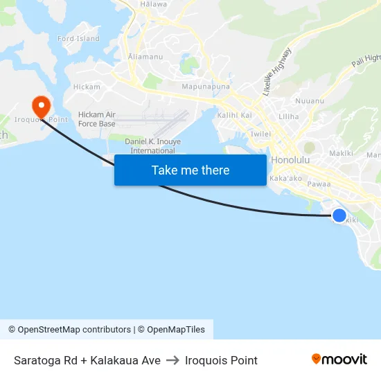 Saratoga Rd + Kalakaua Ave to Iroquois Point map