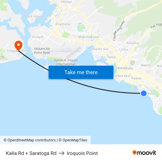 Kalia Rd + Saratoga Rd to Iroquois Point map