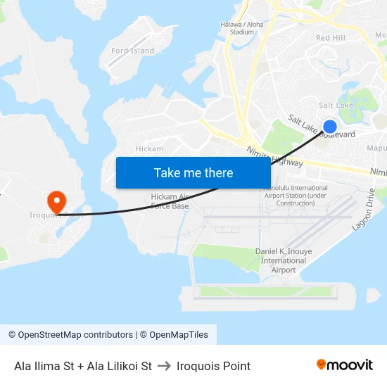 Ala Ilima St + Ala Lilikoi St to Iroquois Point map