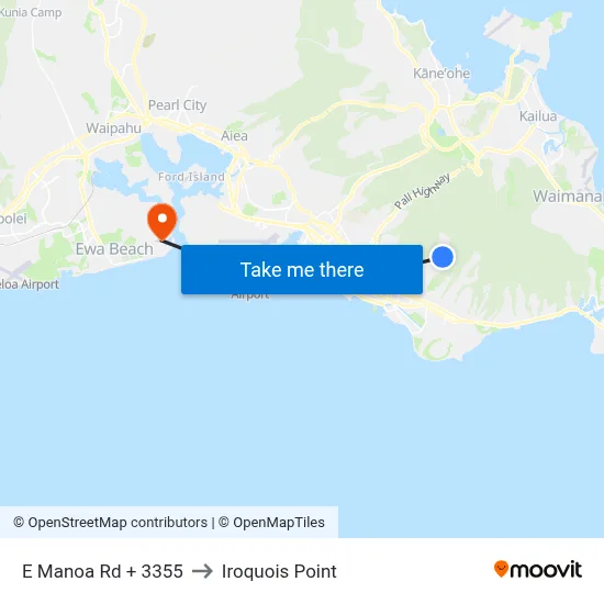 E Manoa Rd + 3355 to Iroquois Point map