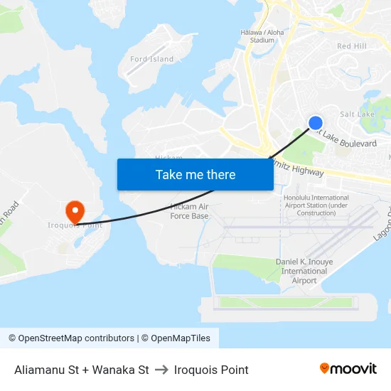 Aliamanu St + Wanaka St to Iroquois Point map