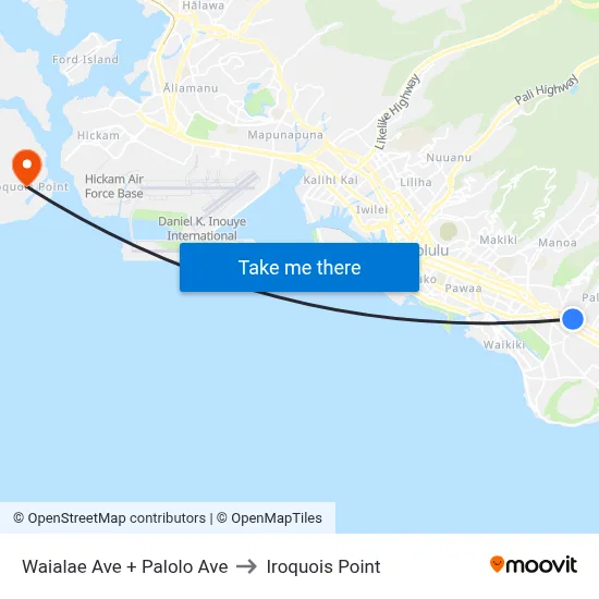 Waialae Ave + Palolo Ave to Iroquois Point map