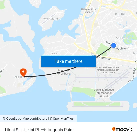 Likini St + Likini Pl to Iroquois Point map