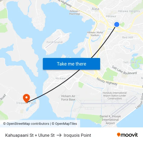 Kahuapaani St + Ulune St to Iroquois Point map