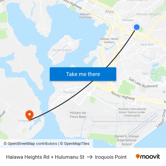 Halawa Heights Rd + Hulumanu St to Iroquois Point map