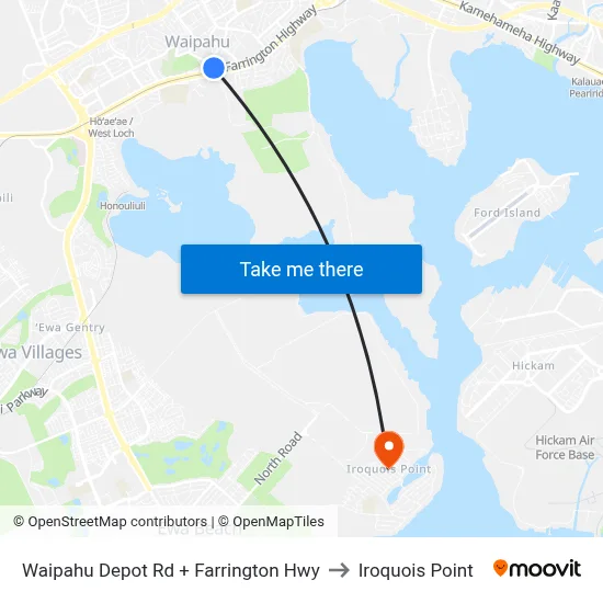Waipahu Depot Rd + Farrington Hwy to Iroquois Point map
