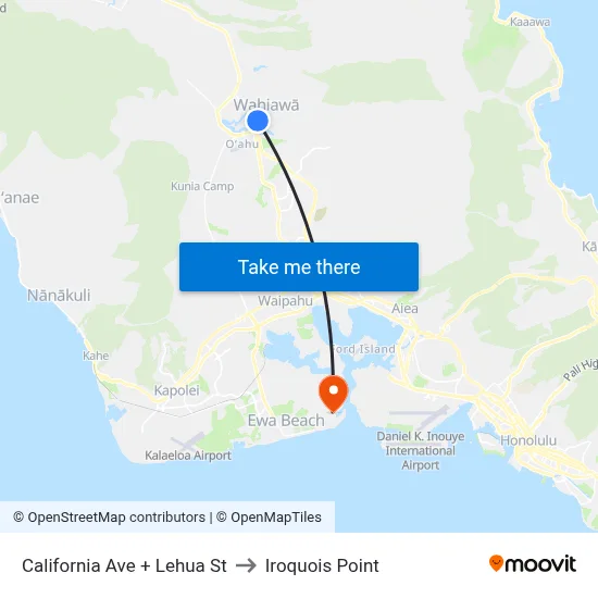 California Ave + Lehua St to Iroquois Point map