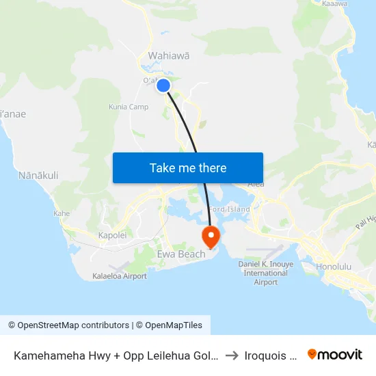 Kamehameha Hwy + Opp Leilehua Golf Course Rd to Iroquois Point map