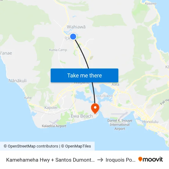 Kamehameha Hwy + Santos Dumont Ave to Iroquois Point map