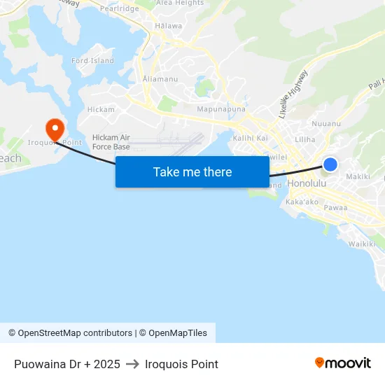 Puowaina Dr + 2025 to Iroquois Point map