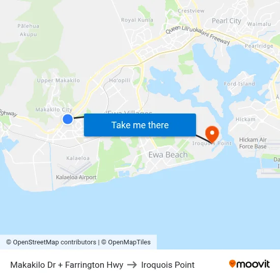Makakilo Dr + Farrington Hwy to Iroquois Point map