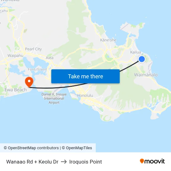 Wanaao Rd + Keolu Dr to Iroquois Point map
