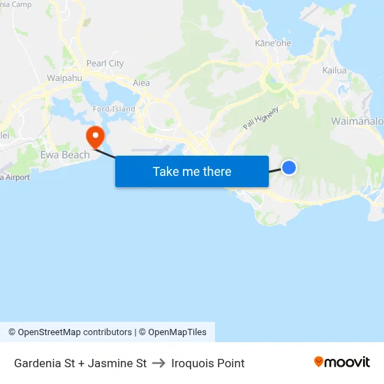 Gardenia St + Jasmine St to Iroquois Point map