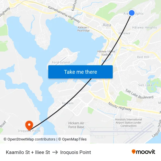 Kaamilo St + Iliee St to Iroquois Point map