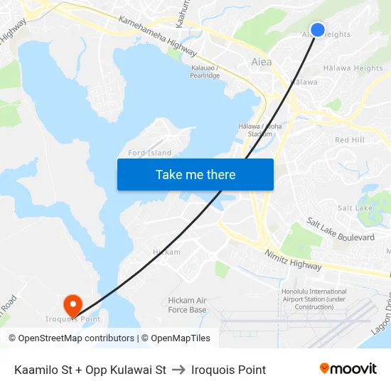 Kaamilo St + Opp Kulawai St to Iroquois Point map