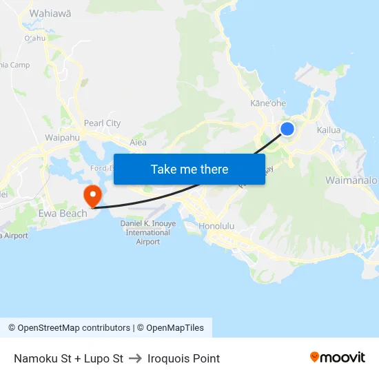 Namoku St + Lupo St to Iroquois Point map
