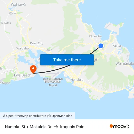 Namoku St + Mokulele Dr to Iroquois Point map