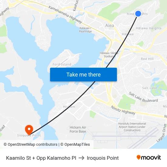 Kaamilo St + Opp Kalamoho Pl to Iroquois Point map