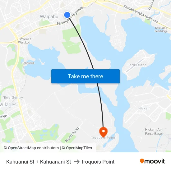 Kahuanui St + Kahuanani St to Iroquois Point map
