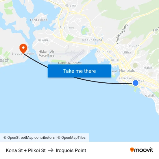 Kona St + Piikoi St to Iroquois Point map