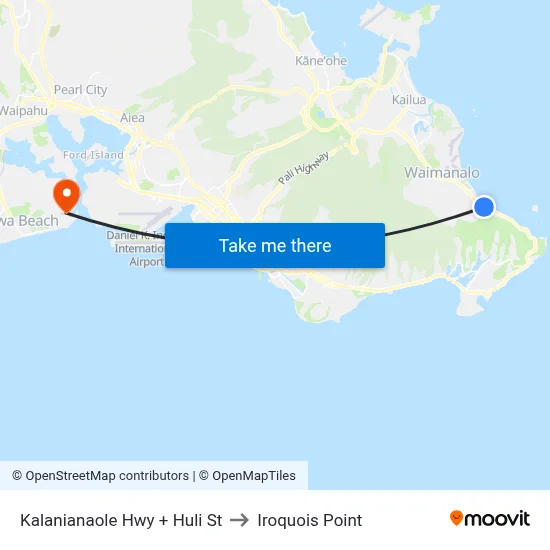 Kalanianaole Hwy + Huli St to Iroquois Point map
