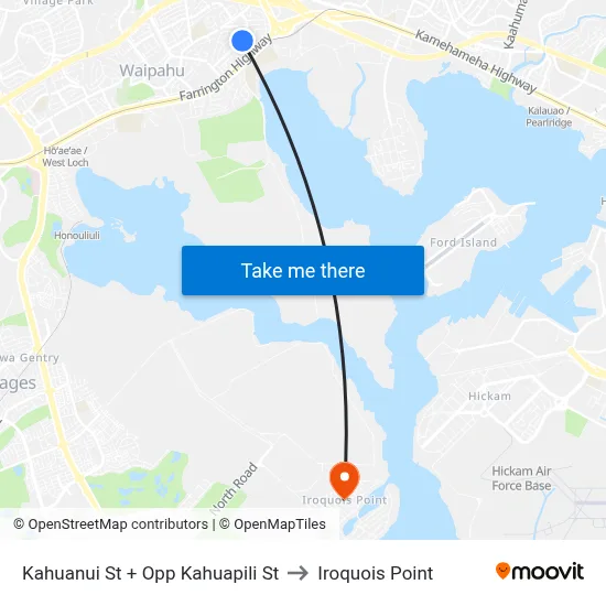 Kahuanui St + Opp Kahuapili St to Iroquois Point map
