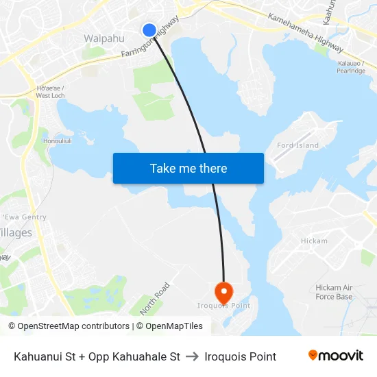 Kahuanui St + Opp Kahuahale St to Iroquois Point map