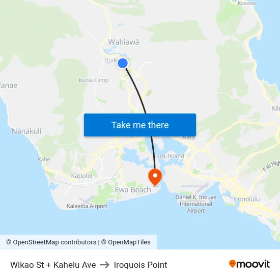 Wikao St + Kahelu Ave to Iroquois Point map