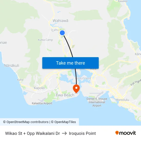 Wikao St + Opp Waikalani Dr to Iroquois Point map