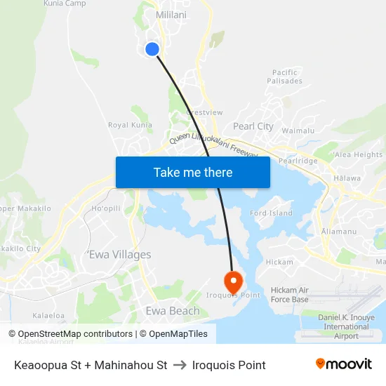 Keaoopua St + Mahinahou St to Iroquois Point map