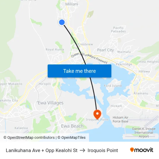 Lanikuhana Ave + Opp Kealohi St to Iroquois Point map
