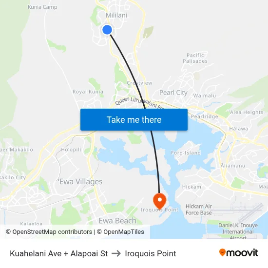 Kuahelani Ave + Alapoai St to Iroquois Point map