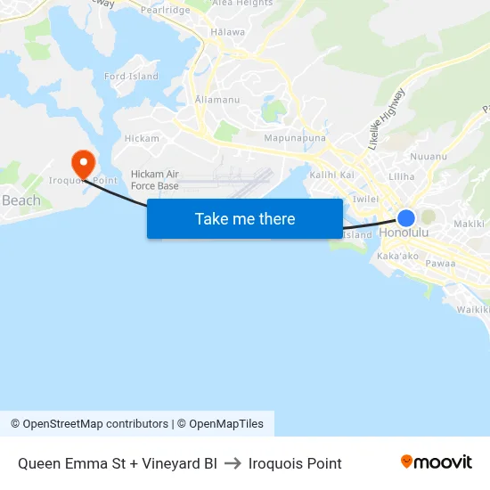 Queen Emma St + Vineyard Bl to Iroquois Point map