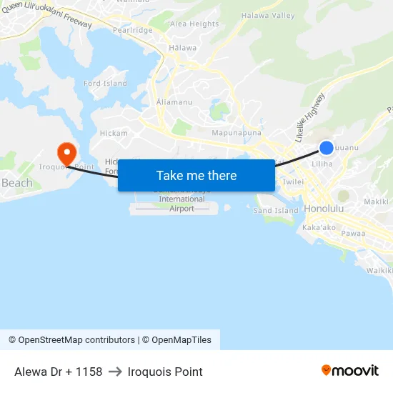 Alewa Dr + 1158 to Iroquois Point map