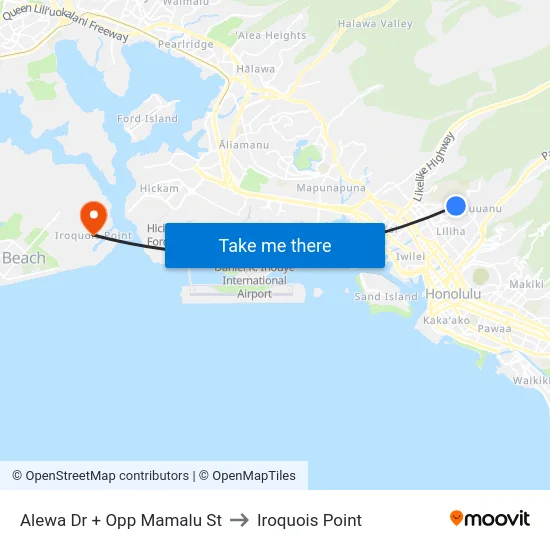Alewa Dr + Opp Mamalu St to Iroquois Point map