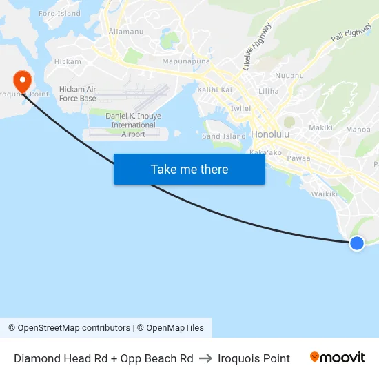 Diamond Head Rd + Opp Beach Rd to Iroquois Point map