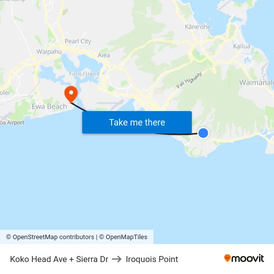 Koko Head Ave + Sierra Dr to Iroquois Point map