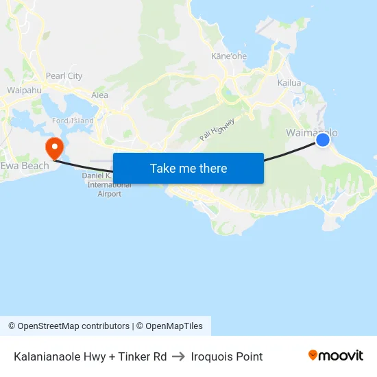 Kalanianaole Hwy + Tinker Rd to Iroquois Point map