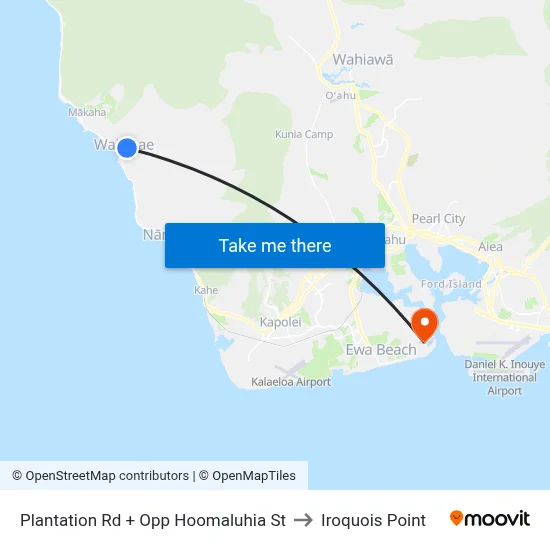 Plantation Rd + Opp Hoomaluhia St to Iroquois Point map