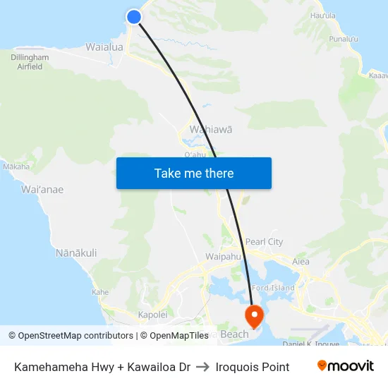 Kamehameha Hwy + Kawailoa Dr to Iroquois Point map