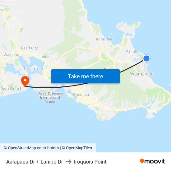 Aalapapa Dr + Lanipo Dr to Iroquois Point map