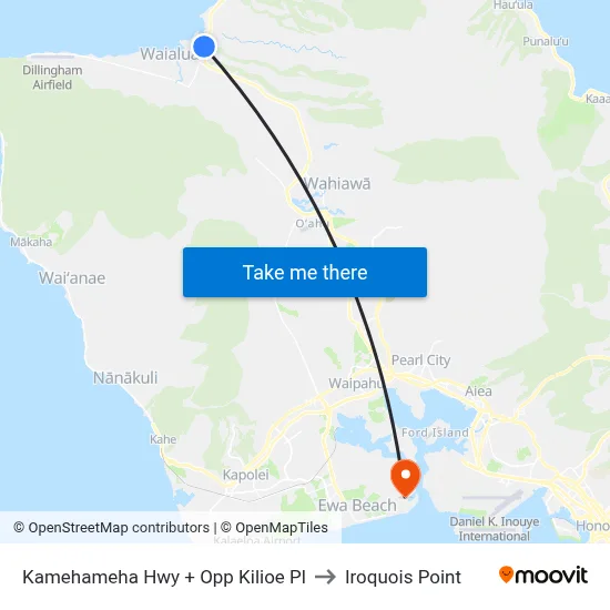 Kamehameha Hwy + Opp Kilioe Pl to Iroquois Point map