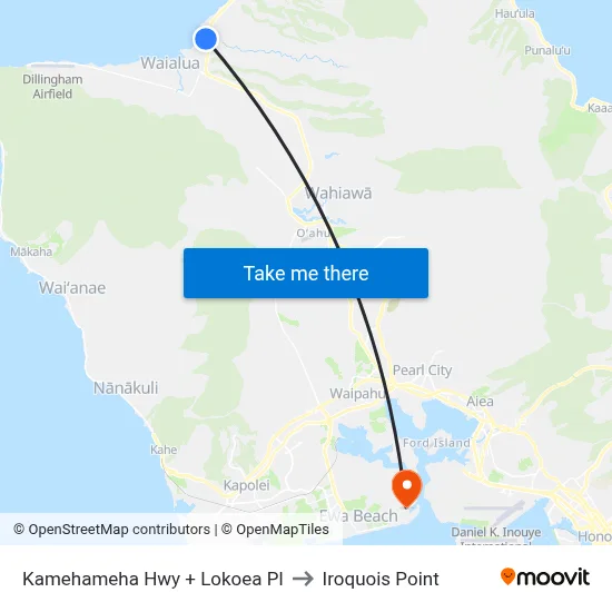 Kamehameha Hwy + Lokoea Pl to Iroquois Point map