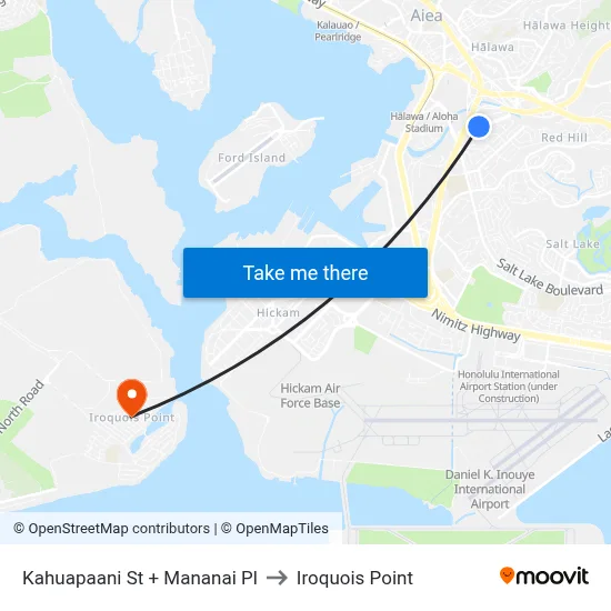 Kahuapaani St + Mananai Pl to Iroquois Point map