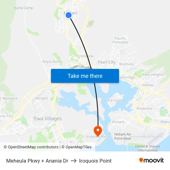 Meheula Pkwy + Anania Dr to Iroquois Point map