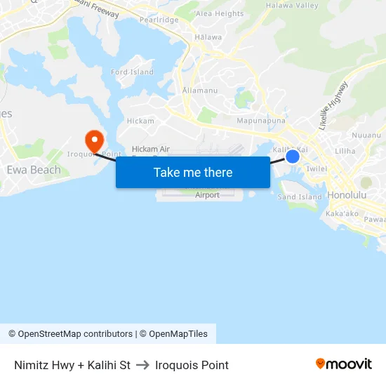 Nimitz Hwy + Kalihi St to Iroquois Point map