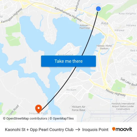 Kaonohi St + Opp Pearl Country Club to Iroquois Point map