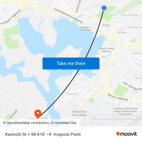 Kaonohi St + 98-618 to Iroquois Point map