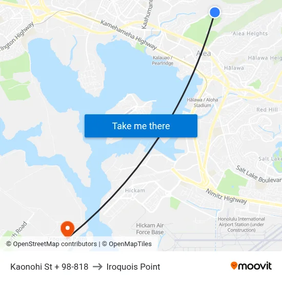 Kaonohi St + 98-818 to Iroquois Point map