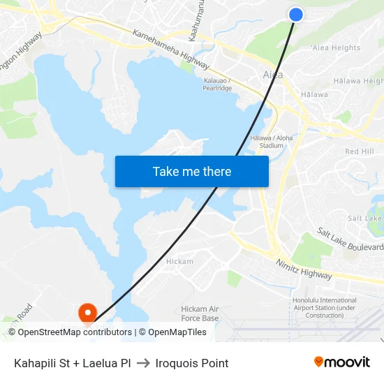 Kahapili St + Laelua Pl to Iroquois Point map